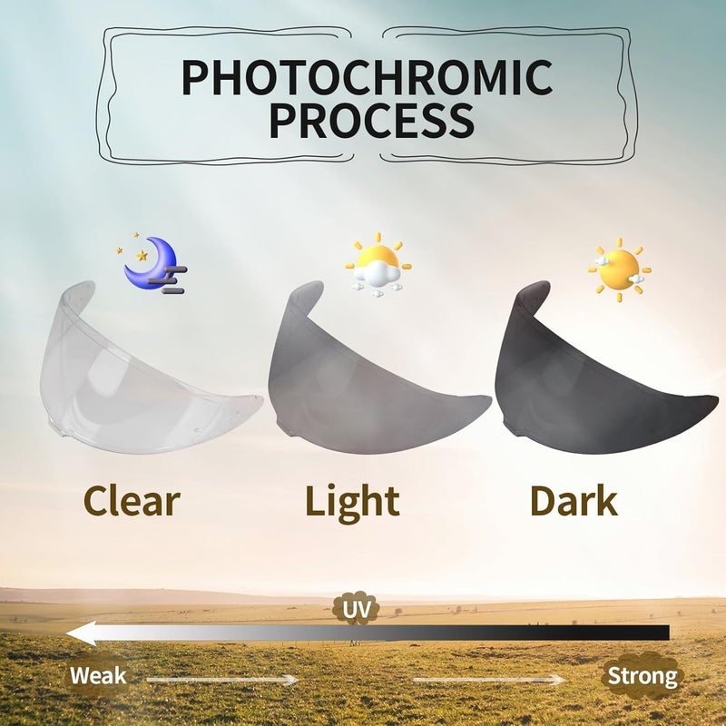 psler Photochromic Qualifier Visor- Qualifier DLXHelmet Visor Motorcycle Face Shield Accessories Replacement for Bell Qualifier/Star/Vortex/RS-1/Revolver,Photochromic - Image 2